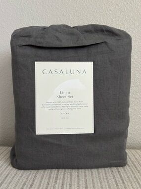 NWT Queen 100% Linen Sheet Set Dark Gray - Casaluna